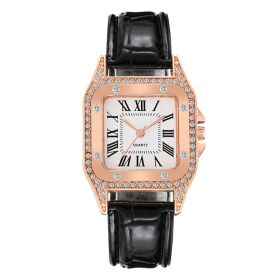 Fashion Women's Watches for Women Starry Square Rhinestone Quartz Wrist Watch Ladies Casual Black Leather Watch