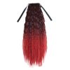 Wavy Curly Wrap Around Ponytail Wig Extension Woman Drawstring Synthetic Hair Extension Fluffy Hairpiece,Black to Wine Red Halloween Dress Up Cosplay