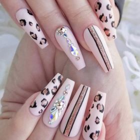 Gorgeous Leopard Press On Nails Fake Nails Acrylic Ballet Nails Rhinestone Design Adhesive Nails For Women And Girls 24 Pcs