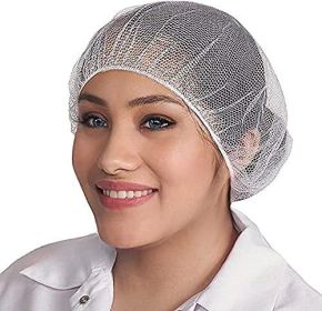 Black Nylon Hair Nets 18". Pack of 100 Disposable Head Caps with Elastic Edge Mesh. Stretchable Adult Hairnets for General Use; Cooking; Food Service.