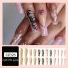 24 pcs Butterfly Glitter Powder Long Ballet False Nails - Long Coffin Fake Nails for Women, Girls, and Teens - Easy to Apply and Durable