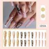 24 pcs Butterfly Glitter Powder Long Ballet False Nails - Long Coffin Fake Nails for Women, Girls, and Teens - Easy to Apply and Durable