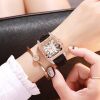 Fashion Women's Watches for Women Starry Square Rhinestone Quartz Wrist Watch Ladies Casual Black Leather Watch