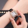 Fashion Women's Watches for Women Starry Square Rhinestone Quartz Wrist Watch Ladies Casual Black Leather Watch