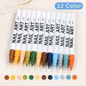 12-color Set Nail Polish Pen Manicure Pen Manicure Tool Painting Pull Line Tracing Nail point Flower DIY Nail Painting Plower Pen (Color: Set B)