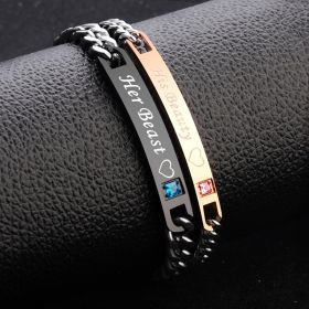 Unique Gift For Lover His Queen Her King Couple Bracelets Stainless Steel Bracelets For Women Men Jewelry Free Stuff (Items: Beauty+Beast)