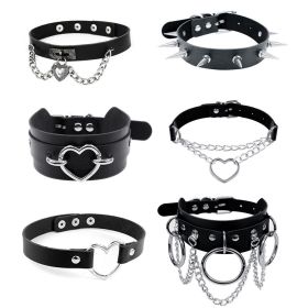 Harajuku Chocker Sexy Heart Lock Key Rivets Black Goth Punk Chokers Gothic Choker Necklace for Women Hip Hop Bondage Cosplay (Metal Color: cn0426p01)