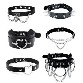 Harajuku Chocker Sexy Heart Lock Key Rivets Black Goth Punk Chokers Gothic Choker Necklace for Women Hip Hop Bondage Cosplay (Metal Color: cn0409p01)