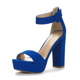 Dream Pairs Platform Sandals High Heels Women Shoes 2022 Summer Black Nude Sexy Hi-Lo Chunky Heel Pumps Buckle Sandals for Woman (Color: ROYAL BLUE, size: 9.5 US)