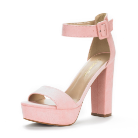 Dream Pairs Platform Sandals High Heels Women Shoes 2022 Summer Black Nude Sexy Hi-Lo Chunky Heel Pumps Buckle Sandals for Woman (Color: PINK SUEDE, size: 9.5 US)