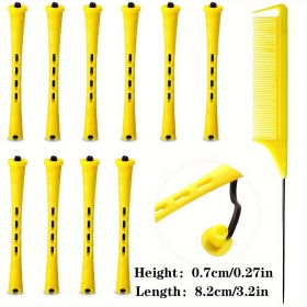 10pcs Professional Hair Perm Rods with Comb and Elastic Rubber Bands - Short Curlers for Perfect Hair Styling and Hairdressing (Color: Yellow/10pcs/0.27in)