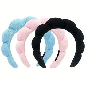 Sponge Spa Headband for Women - Soft Terry Towel Fabric for Face Washing, Makeup Removal, and Skincare - Perfect for Spa Days and Daily Use (Color: Black+Blue+Pink)