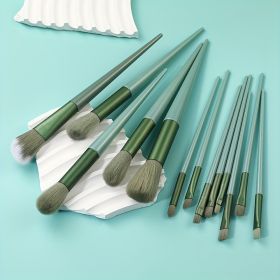 13pcs Soft and Fluffy Makeup Brush Set for Flawless Application of Foundation, Blush, Powder, and Eyeshadow - Beauty Tool for Professional Results (Color: Green)