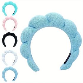 Sponge Spa Headband for Women - Soft Terry Towel Fabric for Face Washing, Makeup Removal, and Skincare - Perfect for Spa Days and Daily Use (Color: Blue)