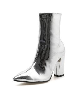 Silver Black Sexy Ankle boots for Women High heels boots Ladies spring shoes woman Gold bottines pour les femmes hjm89 (Color: Silver, size: 40)