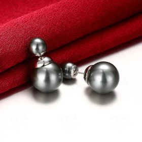 Plated Silver Spherical White/Black Pearl Earring For Woman Fashion Party Wedding Engagement Party Jewelry (Color: White golded black)