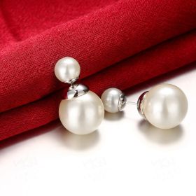 Plated Silver Spherical White/Black Pearl Earring For Woman Fashion Party Wedding Engagement Party Jewelry (Color: White golded white)