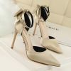 Women's Pumps; Sweet beauty thin heel high-heeled shoes; pointed satin hollow back bow knot high-heeled shoes