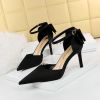 Women's Pumps; Sweet beauty thin heel high-heeled shoes; pointed satin hollow back bow knot high-heeled shoes