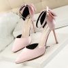 Women's Pumps; Sweet beauty thin heel high-heeled shoes; pointed satin hollow back bow knot high-heeled shoes