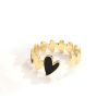 2022 New Creative Metal Black Enamel Peach Heart Stitched Gold Color Rings Accessories For Women at Korean Fashion Jewelry Party