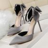 Women's Pumps; Sweet beauty thin heel high-heeled shoes; pointed satin hollow back bow knot high-heeled shoes