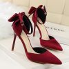 Women's Pumps; Sweet beauty thin heel high-heeled shoes; pointed satin hollow back bow knot high-heeled shoes