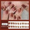 24 pcs Golden Tip Brown Square Press On Nails - Full Cover Static Nails for Women - Acrylic False Nail Kit